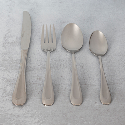 ONEIDA<sup>&reg;</sup> Satin Sand Dune 45-Piece Flatware Set - For everyday use or special occasions, this flatware set is stylish and durable. Set is made of 18/0 stainless steel and includes 8 each of salad forks, dinner forks, dinner knives, dinner spoons and teaspoons and 1 each of serving spoon, pierced serving spoon, serving fork, butter knife, and sugar spoon.